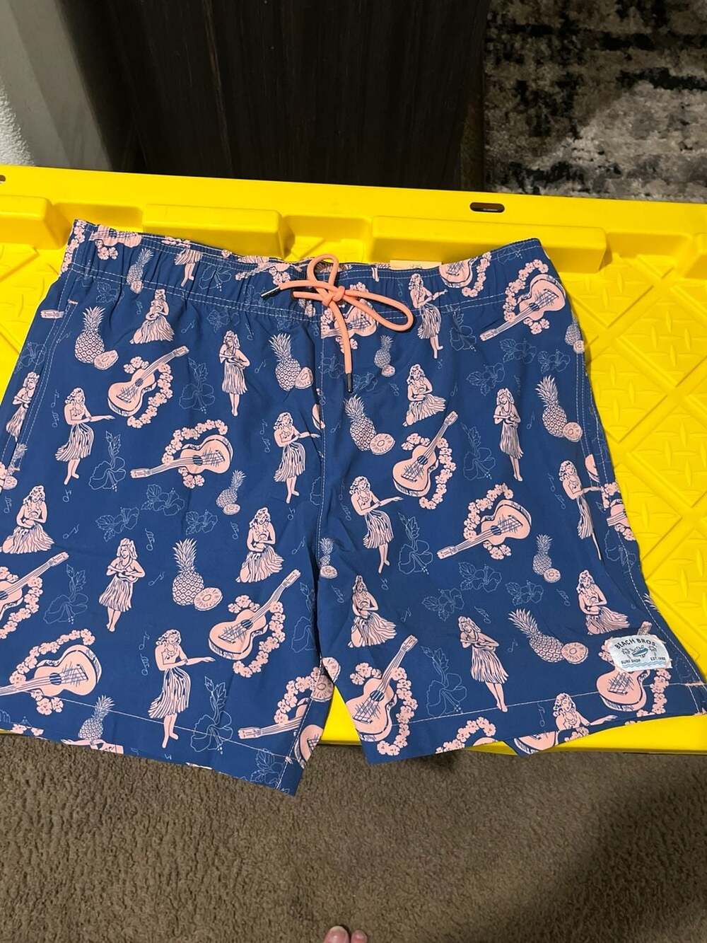 Beach Bros. Hula Girl Pineapple Ukulele Print Swim Trunks Size XL